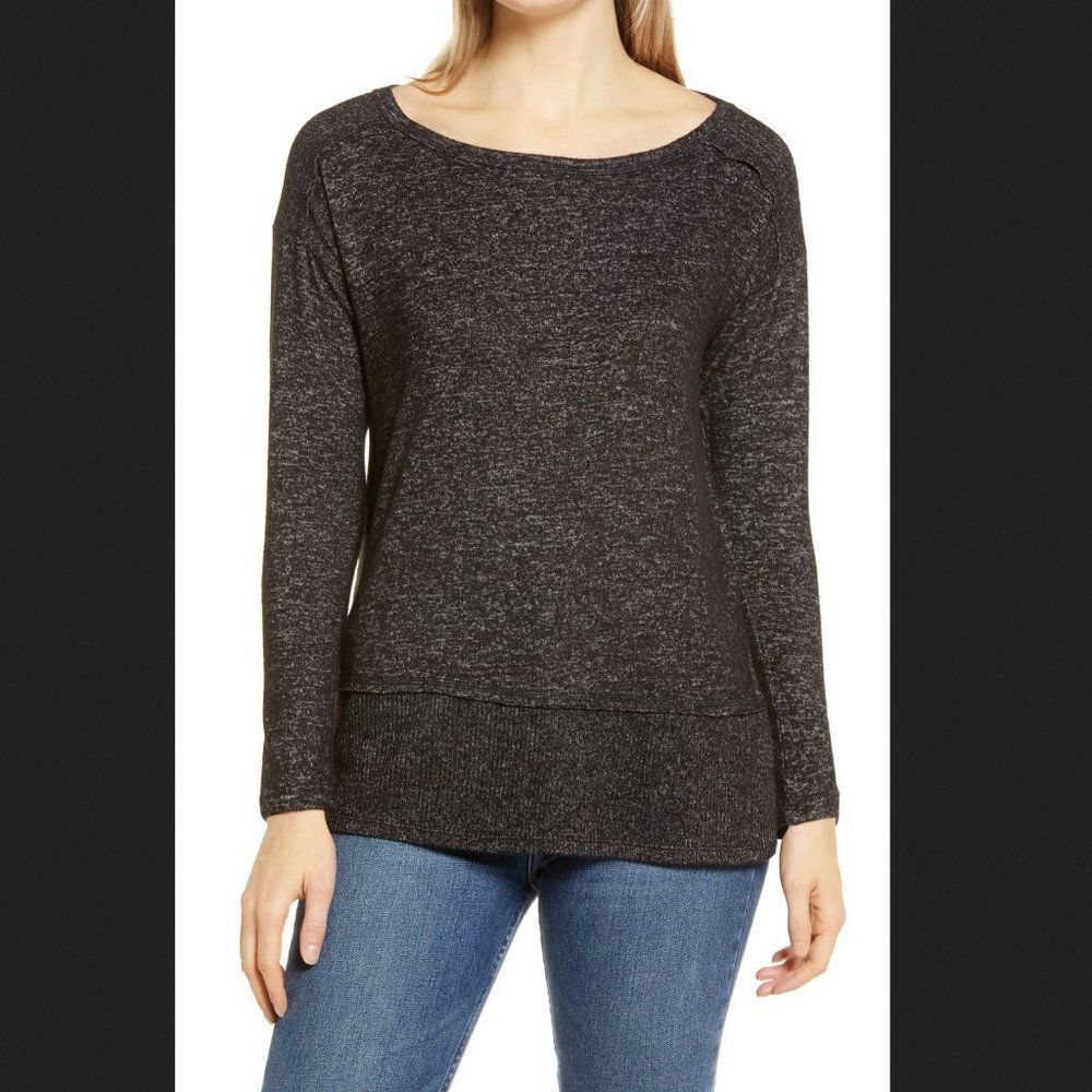 Bobeau Black Layered Look Tunic Sweater Size XS